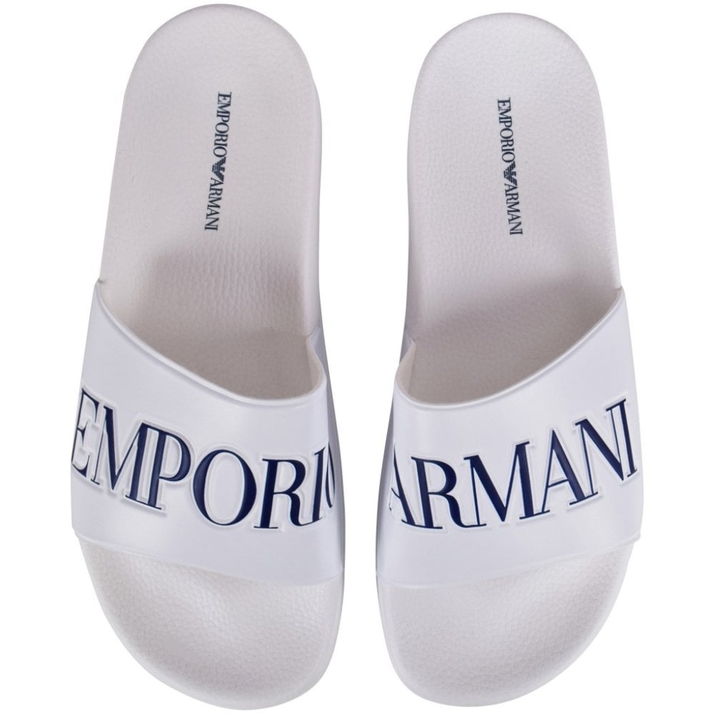 Emporio Armani White/Blue Logo Sliders